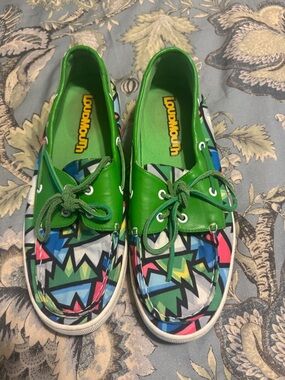 Loudmouth Neon Green Multicolor Geometric Boat Shoes
